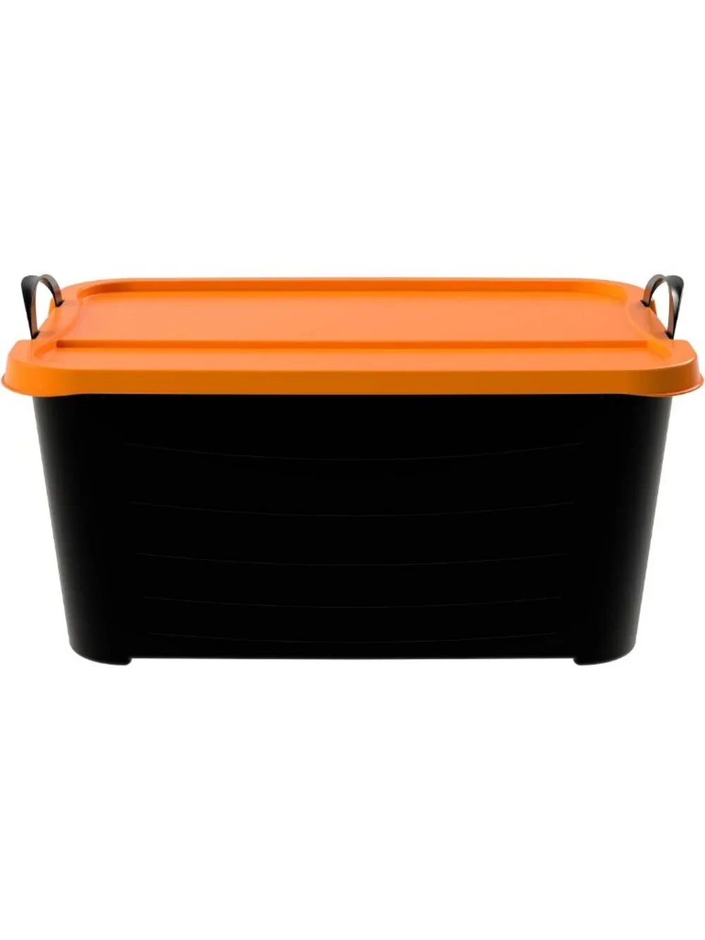 6 Pack Stackable Storage Bins, 55 Qt Home Organizer, Durable Black/Orange Set